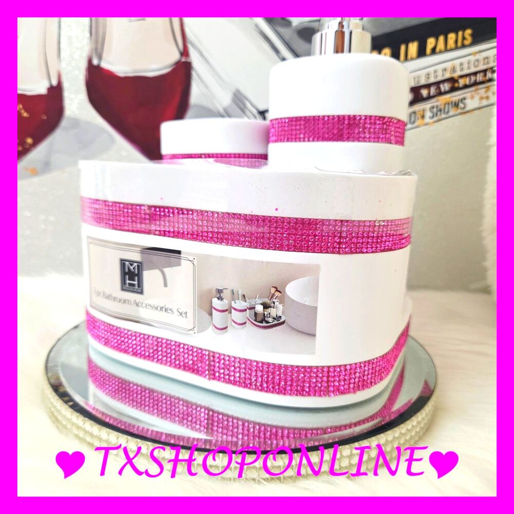 3 Pc Pink bling bathroom accessories set NEW